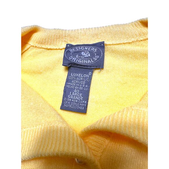 Vintage Designers Originals Luxelon Yellow Cardigan W/ Pear Buttons Size Large - Picture 8 of 8